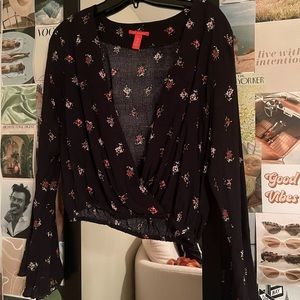 Women’s Black Floral Blouse with Bell Sleeve